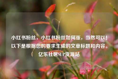 小红书粉丝，小红书粉丝如何涨，当然可以！以下是根据您的要求生成的文章标题和内容。亿乐社区SUP货源站  第1张